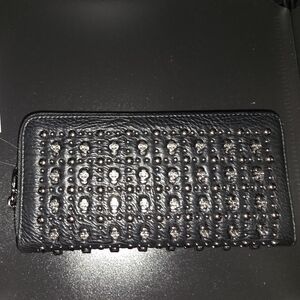 Black Studded Leather Zip Wallet